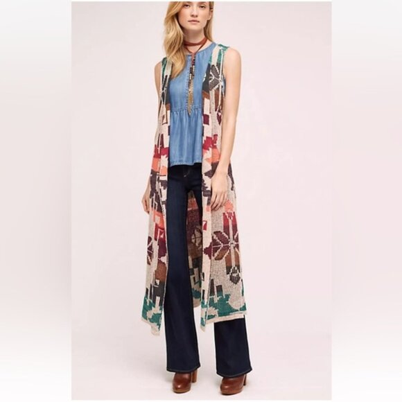 NWT Anthropologie Cecilia Prado Aztec Duster Open Front Cardigan Size M - Picture 1 of 9